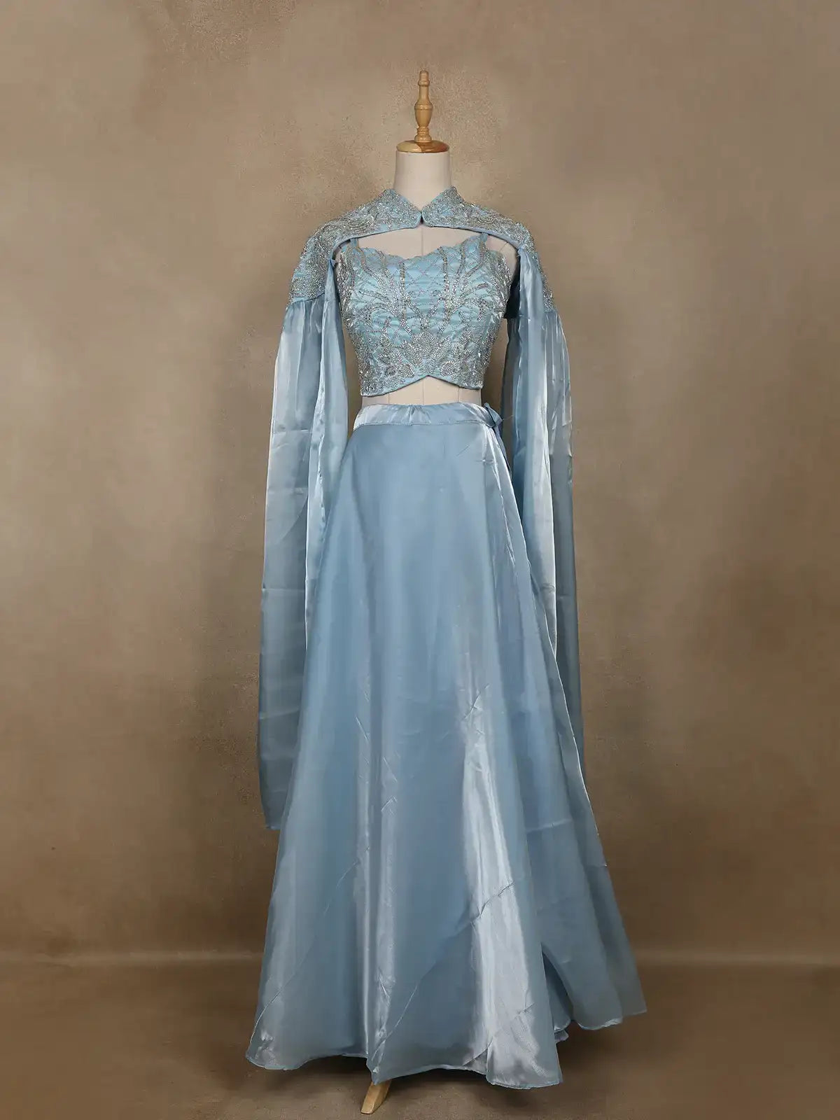 Sky Blue Embroidered Design Organza Bridesmaids Lehenga