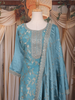 Sky Blue Floral Design Tissue Silk Straight Cut Salwar Suit with Dupatta