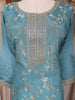 Sky Blue Floral Design Tissue Silk Straight Cut Salwar Suit with Dupatta
