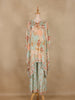 Sky Blue Floral Printed Design Crepe Kaftan Suit