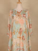 Sky Blue Floral Printed Design Crepe Kaftan Suit