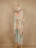 Sky Blue Floral Printed Design Crepe Kaftan Suit