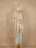 Sky Blue Floral Printed Design Crepe Kaftan Suit