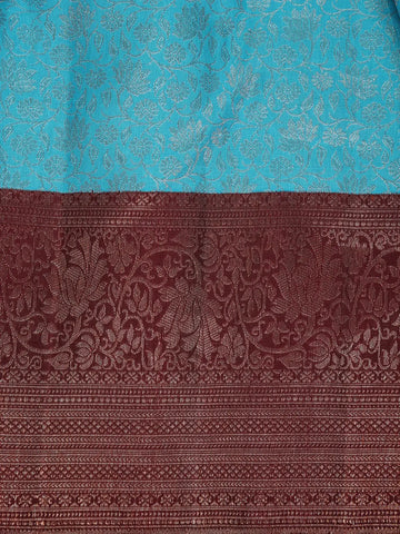 Sky Blue Floral Woven Pure Kanchipuram Silk Saree - Diadem