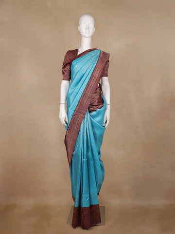 Sky Blue Floral Woven Pure Kanchipuram Silk Saree - Diadem