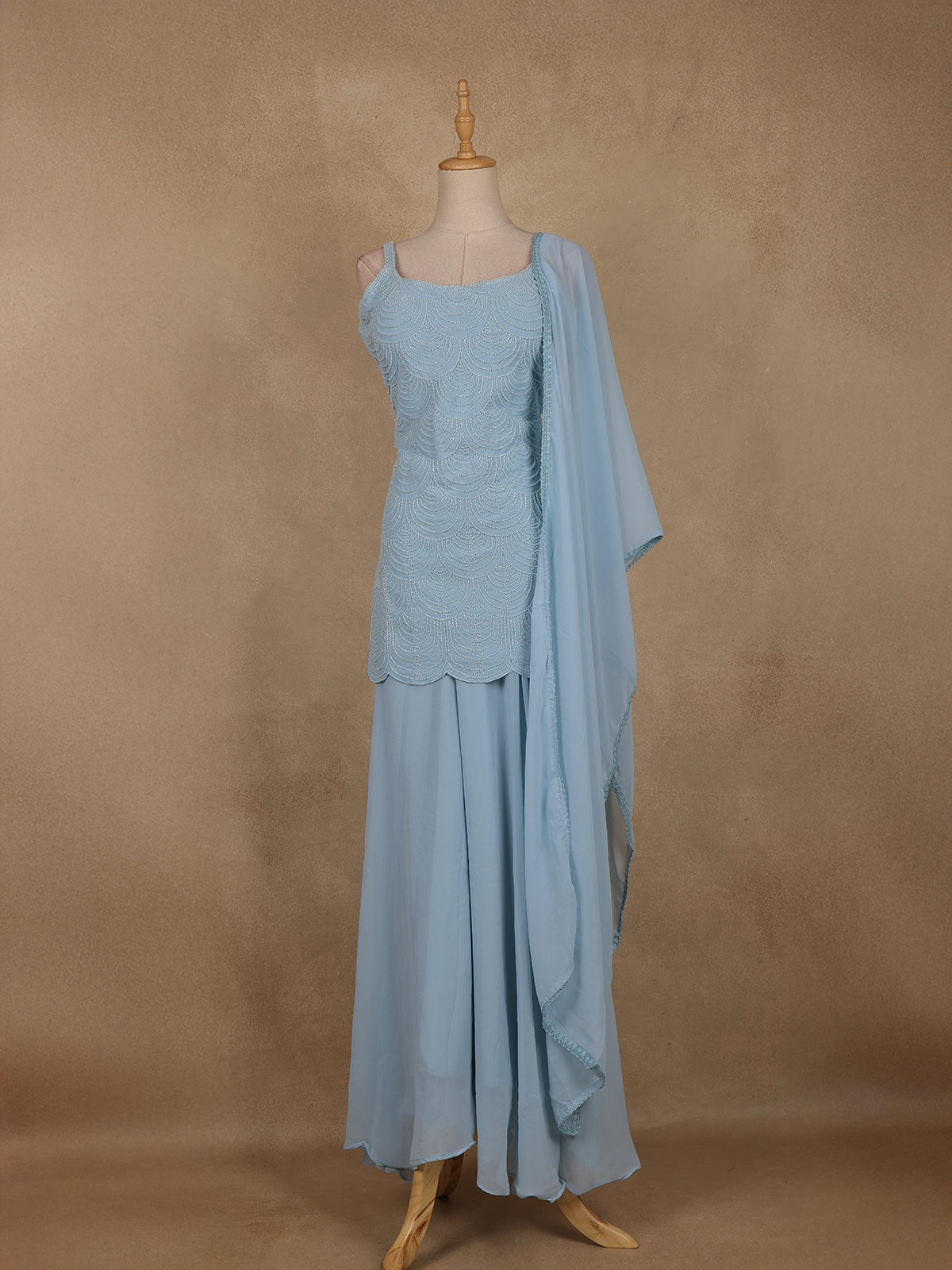 Sky Blue Sequins Design Georgette Palazzo Suit with Dupatta