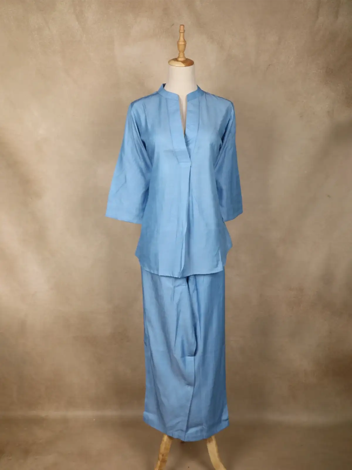 Sky Blue Solid Design Cotton Co-Ord Set