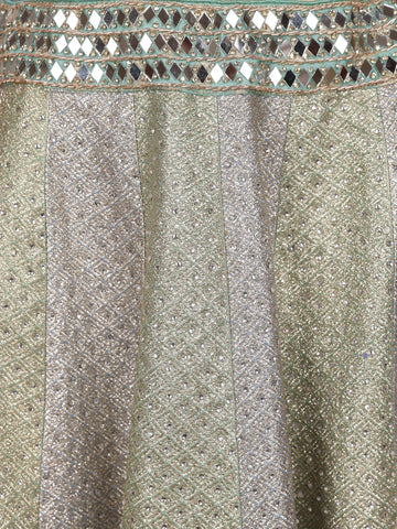 Sky Blue Banarasi Silk Mirror Work Bridesmaids Lehenga - Diadem