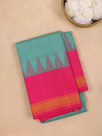 Sky Blue Checked Woven Pure Kanchipuram Silk Saree - Diadem