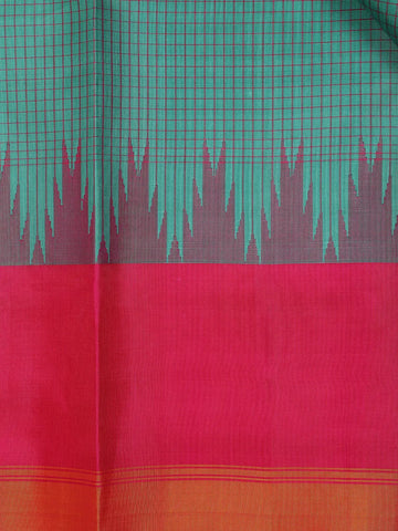 Sky Blue Checked Woven Pure Kanchipuram Silk Saree - Diadem