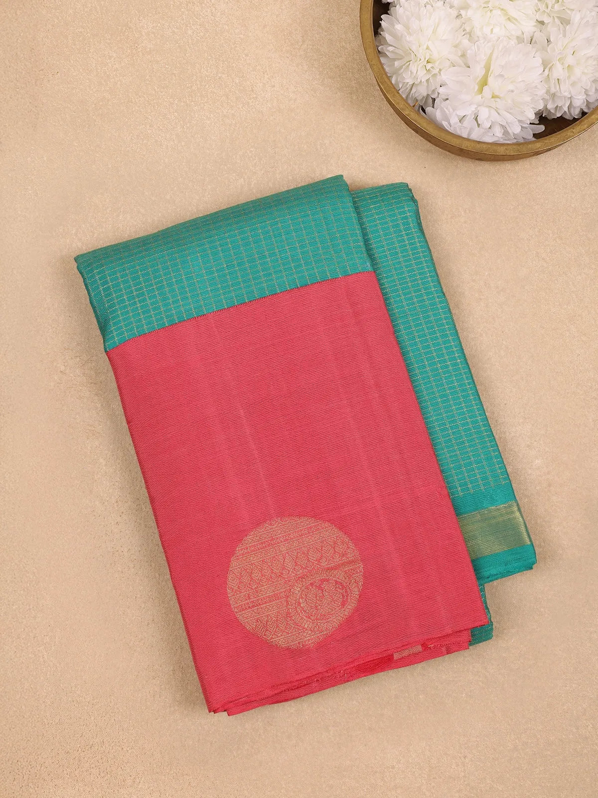 Sky Blue Checkered Woven Pure Kanchipuram Silk Saree - Diadem