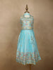 Sky Blue Floral Designed Chiffon Lehenga - Diadem