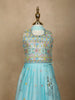 Sky Blue Floral Designed Chiffon Lehenga - Diadem