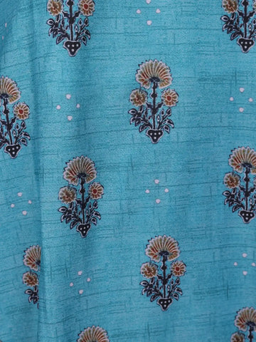 Sky Blue Floral Designed Cotton Rayon Salwar Suit - Diadem