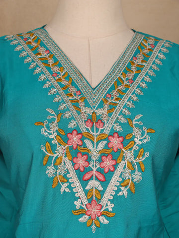Sky Blue Floral Designed Cotton Salwar Suit - Diadem