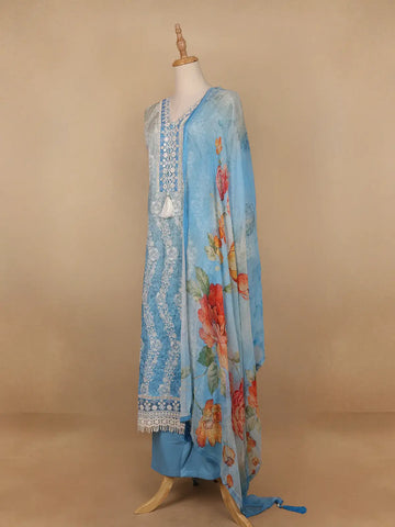 Sky Blue Floral Designed Cotton Salwar Suit - Diadem