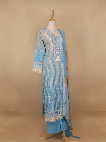 Sky Blue Floral Designed Cotton Salwar Suit - Diadem