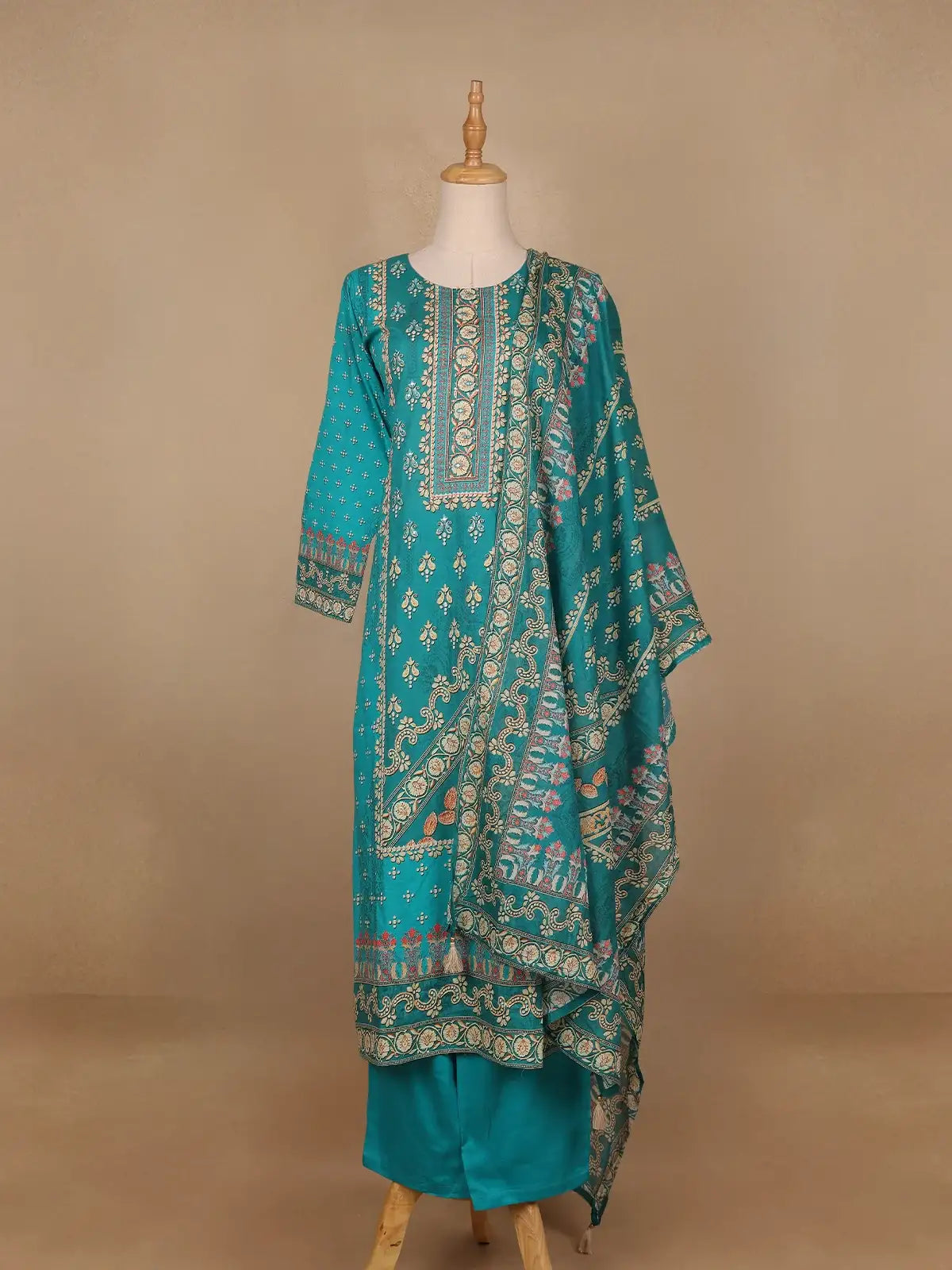 Sky Blue Floral Designed Cotton Salwar Suit - Diadem