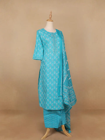 Sky Blue Floral Designed Cotton Salwar Suit - Diadem