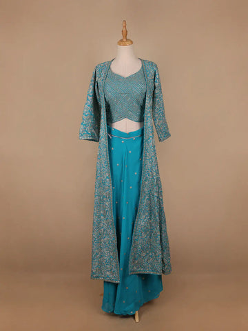 Sky Blue Floral Designed Georgette Palazzo Salwar Suit - Diadem