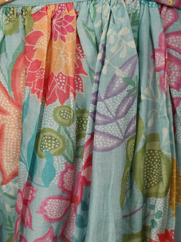 Sky Blue Floral Designed Semi Silk Lehenga - Diadem