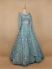 Sky Blue Floral Embroidered Net Lehenga for Brides - Diadem