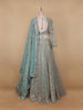 Sky Blue Floral Embroidered Net Lehenga for Brides - Diadem