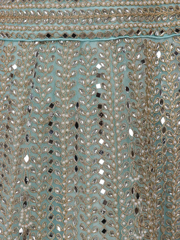 Sky Blue Floral Embroidered Net Lehenga for Brides - Diadem