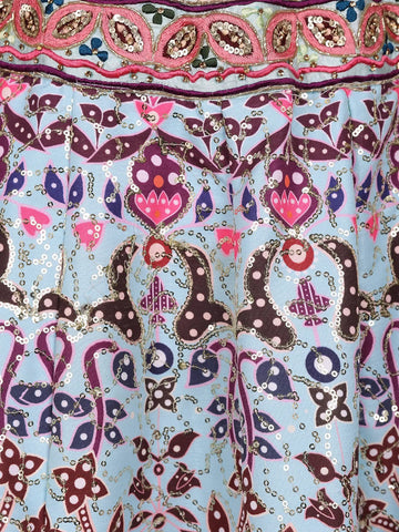 Sky Blue Floral Embroidery Semi Silk Bridesmaid Lehenga - Diadem
