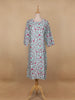 Sky Blue Floral Printed Cotton Kurti - Diadem