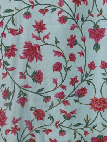 Sky Blue Floral Printed Cotton Kurti - Diadem