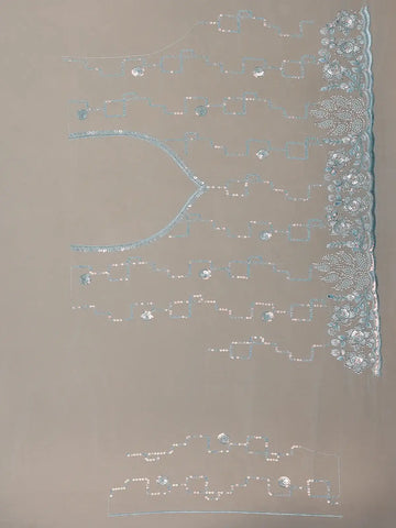 Sky Blue Floral Sequin Embroidered Organza Designer Saree - Diadem