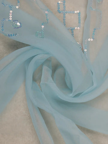 Sky Blue Floral Sequin Embroidered Organza Designer Saree - Diadem