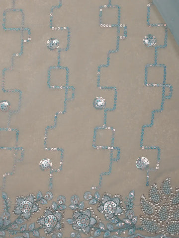 Sky Blue Floral Sequin Embroidered Organza Designer Saree - Diadem
