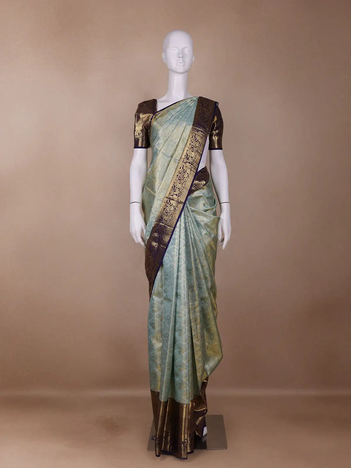 Sky Blue Floral Woven Pure Kanchipuram Silk Saree - Diadem