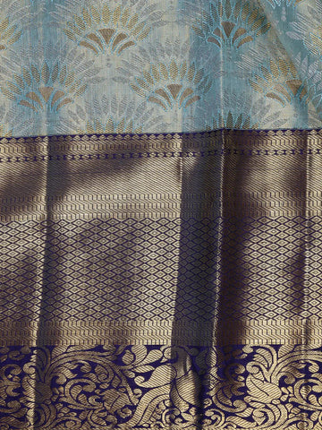 Sky Blue Floral Woven Pure Kanchipuram Silk Saree - Diadem