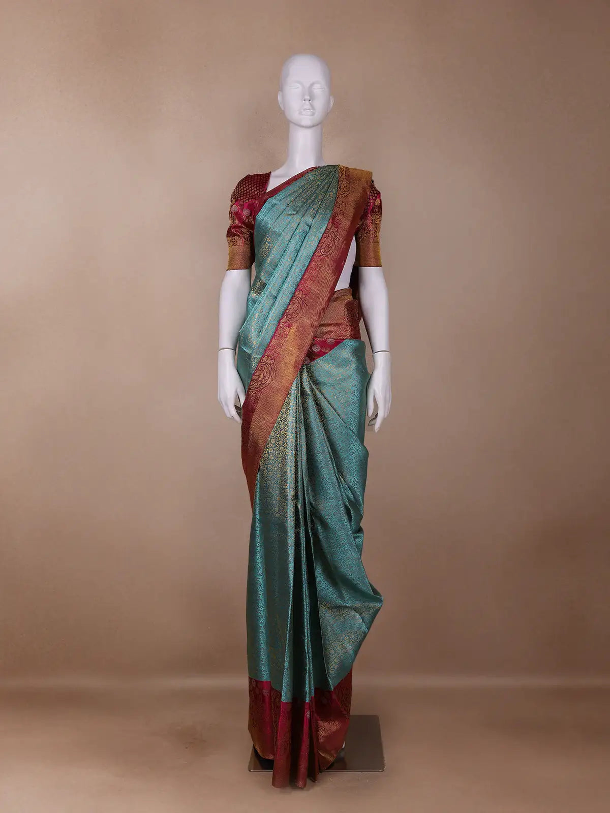 Sky Blue Floral Woven Pure Kanchipuram Silk Saree - Diadem