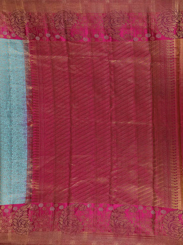Sky Blue Floral Woven Pure Kanchipuram Silk Saree - Diadem