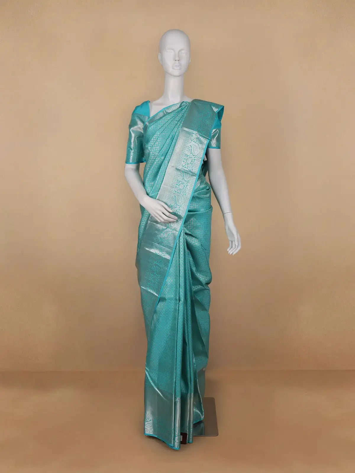 Sky Blue Floral Woven Pure Kanchipuram Silk Saree - Diadem
