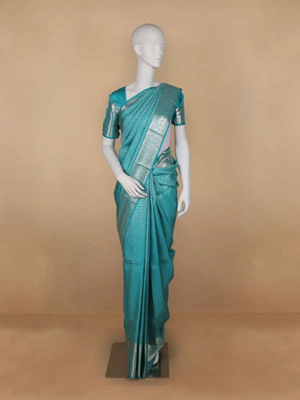 Sky Blue Floral Woven Pure Kanchipuram Silk Saree - Diadem
