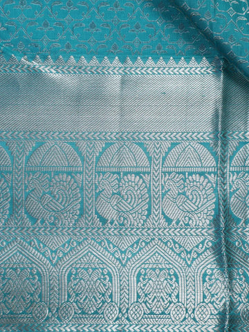 Sky Blue Floral Woven Pure Kanchipuram Silk Saree - Diadem