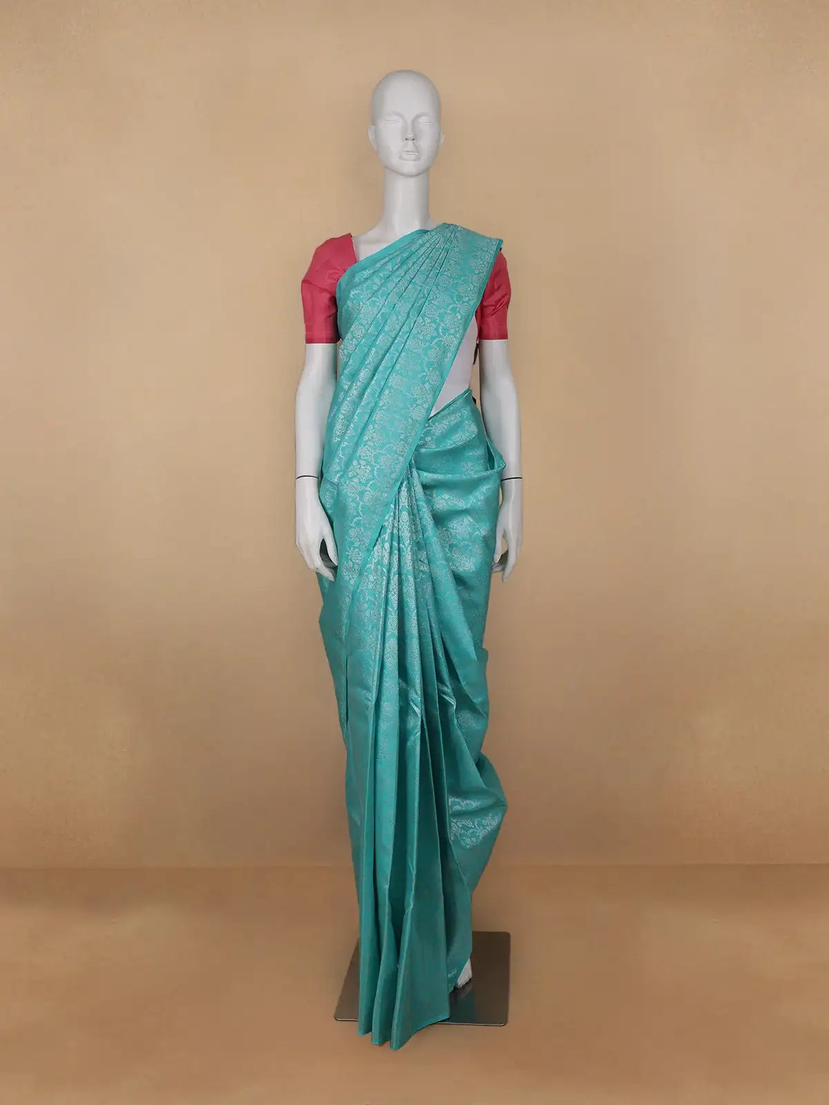 Sky Blue Floral Woven Pure Kanchipuram Silk Saree - Diadem