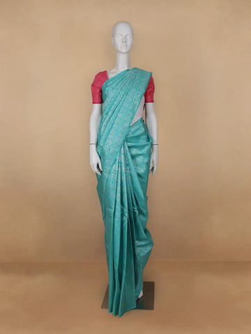 Sky Blue Floral Woven Pure Kanchipuram Silk Saree - Diadem