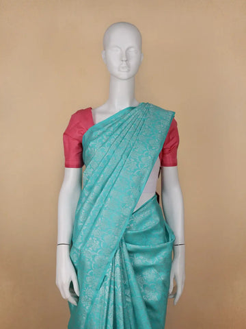 Sky Blue Floral Woven Pure Kanchipuram Silk Saree - Diadem