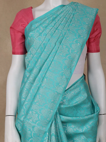 Sky Blue Floral Woven Pure Kanchipuram Silk Saree - Diadem