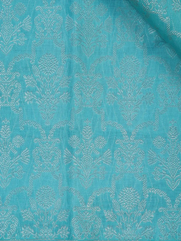 Sky Blue Floral Woven Pure Kanchipuram Silk Saree - Diadem