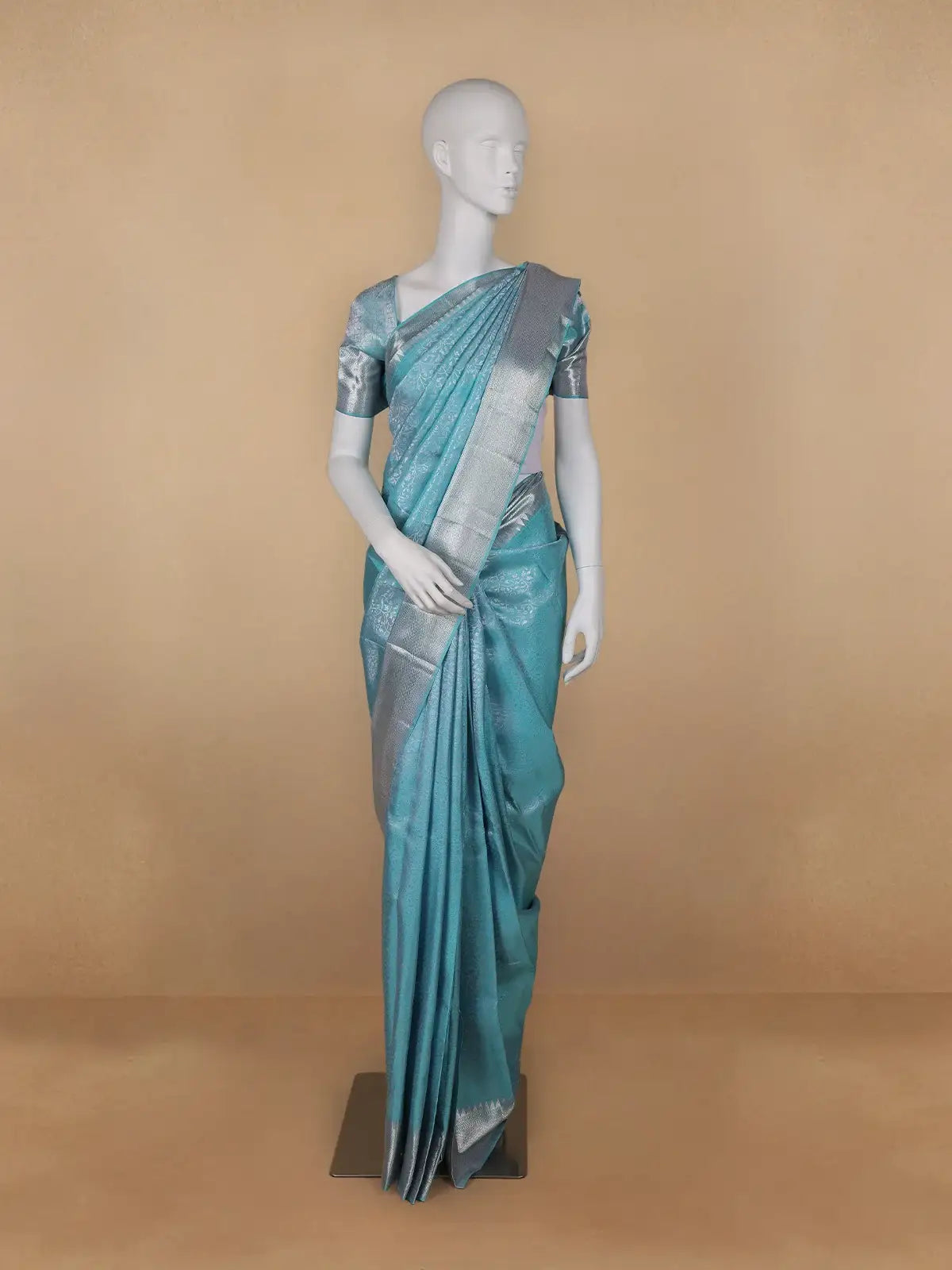 Sky Blue Floral Woven Pure Kanchipuram Silk Saree - Diadem