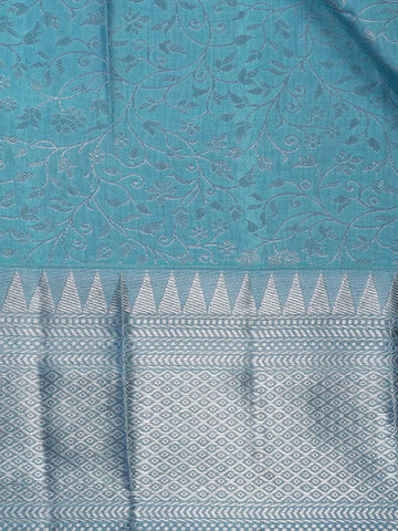 Sky Blue Floral Woven Pure Kanchipuram Silk Saree - Diadem