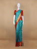Sky Blue Floral and Checks Woven Pure Kanchipuram Silk Saree - Diadem