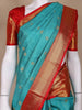 Sky Blue Floral and Checks Woven Pure Kanchipuram Silk Saree - Diadem
